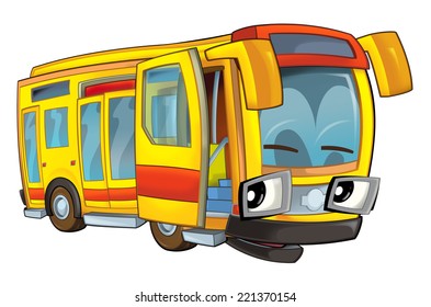 Happy Cartoon Bus Caricature Illustration Children Stock Illustration ...