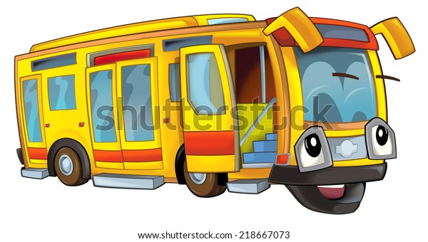 Happy cartoon\
bus - illustration for the\
children