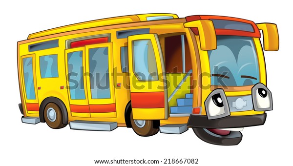 Happy cartoon\
bus - illustration for the\
children