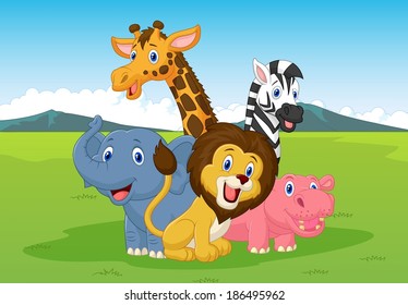 Happy Cartoon Safari Animal Stock Illustration 186495962 | Shutterstock