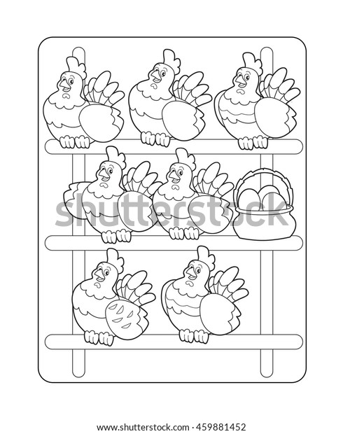 Happy Chicken Coop Eggs Smiling Coloring Stock Illustration 459881452