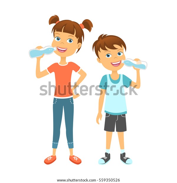 Happy Children Drinking Water Stock Illustration 559350526 | Shutterstock