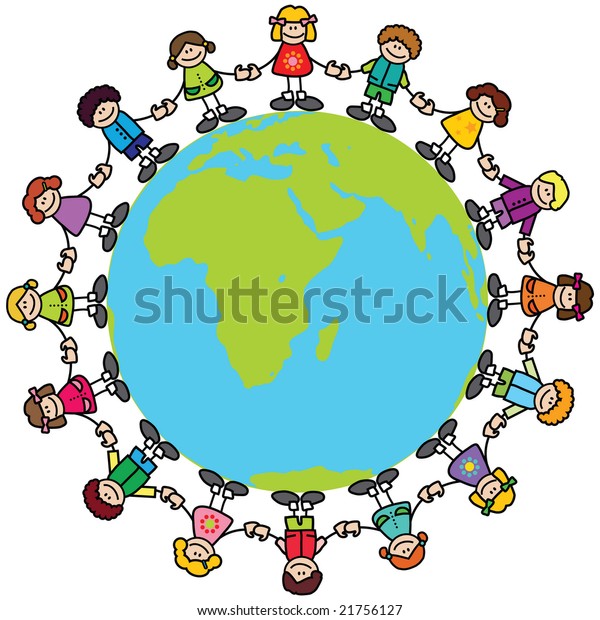 Happy Children Holding Hands Around World Stock Illustration 21756127 ...