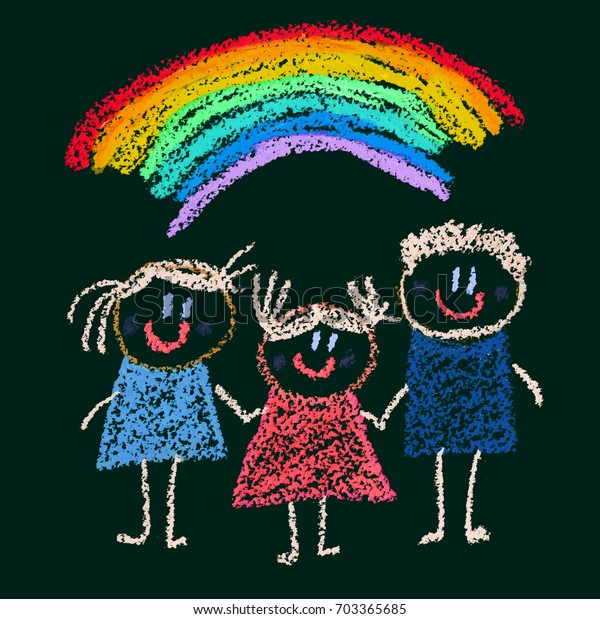 Happy Children Kids Drawing Style Kindergarten Stock Illustration 703365685