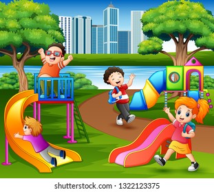 Happy Children Playing School Playground Stock Illustration 1322123375