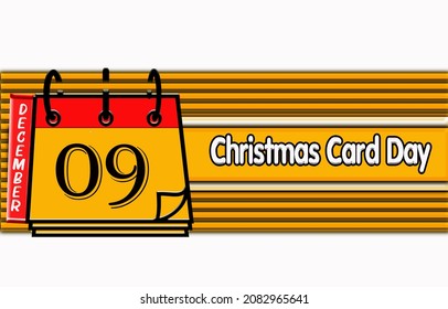 Happy Christmas Card Day, December 9.Calendar On Workplace Neon Text Effect On White Background, Empty Space For Text, Copy Space Right