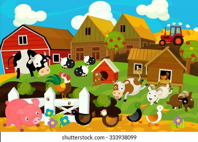 Happy Colorful Farm Scene Illustration Children Stock Illustration ...