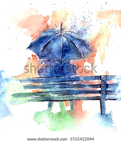 happy couple lover kissing under the umbrella, wedding card or engagement, engage, valentines day, happiness, watercolor painting illustration design