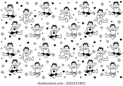 Happy cute babies sitting. Toddler girls and boys. Growth from newborn to toddler. Child. First year activities. Cartoon Child isolated on white background. Happy baby wave hand. illustration - Powered by Shutterstock