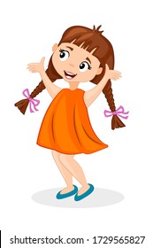 Happy Cute Cartoon Little Girl With Pigtails. Similar JPG Copy