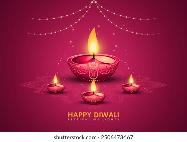 happy Diwali greetings. Rangoli decoration with Diya or lamp. Indian festival of lights. Creative illustration design - Powered by Shutterstock