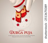 happy durga puja creative banner background design with goddess durga maa feets illustration indian festival