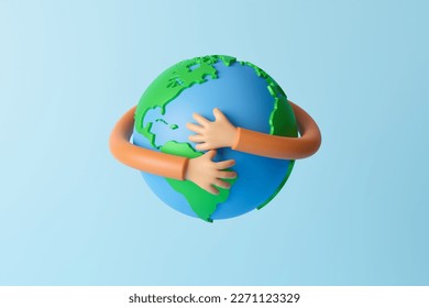 Happy Earth Day, 3d cartoon hands hug planet Earth. Concept of World Environment Day, Save the Earth, Protect environmental and eco green life, ecology and nature protect, 3d rendering illustration - Powered by Shutterstock