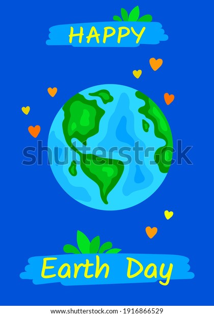 Happy Earth day flat banner for environment\
safety celebration. Happy Earth Day handwritten lettering with the\
globe isolated on a space blue background. Typography design for\
greeting cards,\
poster.