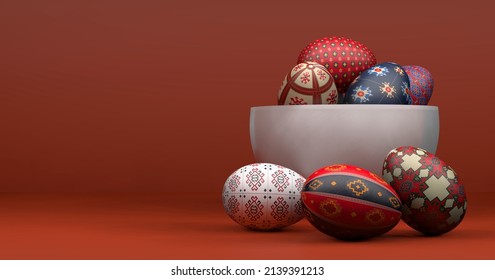 Happy Easter Armenia. Easter banner with Armenian Ornament nationalistic symbols. 3D work and 3D image