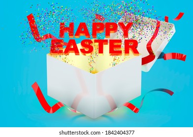 Happy Easter concept. 3D rendering on blue background