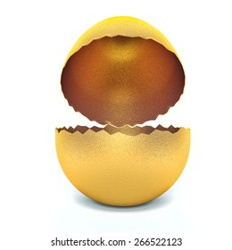 Happy Easter Concept. Empty Broken Big Golden Egg