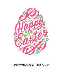 Happy Easter Greeting Card, Hand-drawing Lettering. Typography Inscription