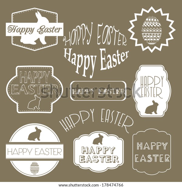 Happy easter  set: design elements with easter\
eggs easter bunny.