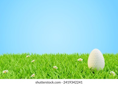 Happy easter. Sports golf ball in the shape of an egg on a meadow in the grass.3D rendering - Powered by Shutterstock