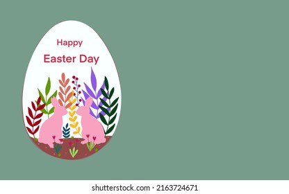 Happy Easter.Fashionable Easter Design With Bunny,congratulatory Text In Speech Bubble In Pastel Pink Colors.