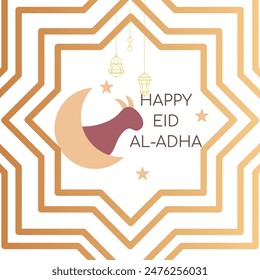 HAPPY eid al adha illustrations ,graphics ,vector ,card with amazing islamic background denotes  goat sacrifice meat distribution and moon with arabic lantern. - Powered by Shutterstock