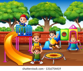 Happy Children Playing Playground Daytime Stock Illustration 1316754290 