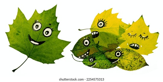 happy faces painted leaves    activity for kids