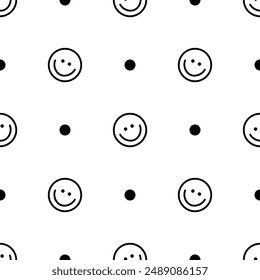 Happy Faces - Smiley Faces Seamless Pattern - Black and White