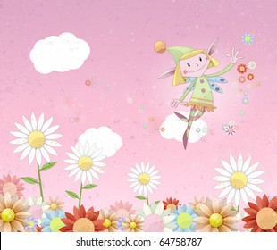 Happy Fairy Girl Flying Over Meadow Stock Illustration 64758787 ...