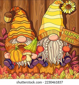 happy fall gnome  dwarf  pumpkin  mushroom   bean seed 