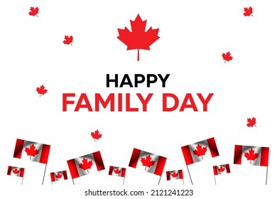 Happy Family Day Canada Abstract Background With Red Leaf Sign. Canada Waving Flags Family Day Wallpaper