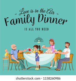 Happy Family Eating Dinner Home People Stock Illustration 1158260986 