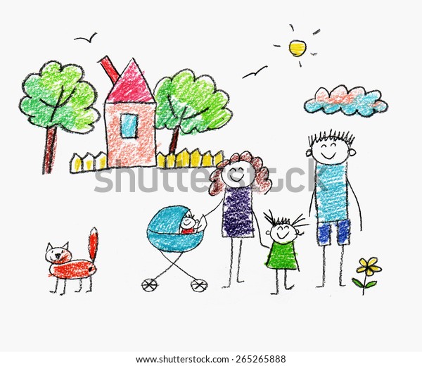 幸せな家族 子供の絵 のイラスト素材