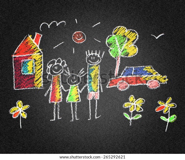 Happy family. Kids
drawings. Asphalt
drawing