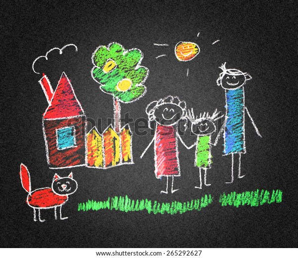 Happy family. Kids\
drawings. Asphalt\
drawing