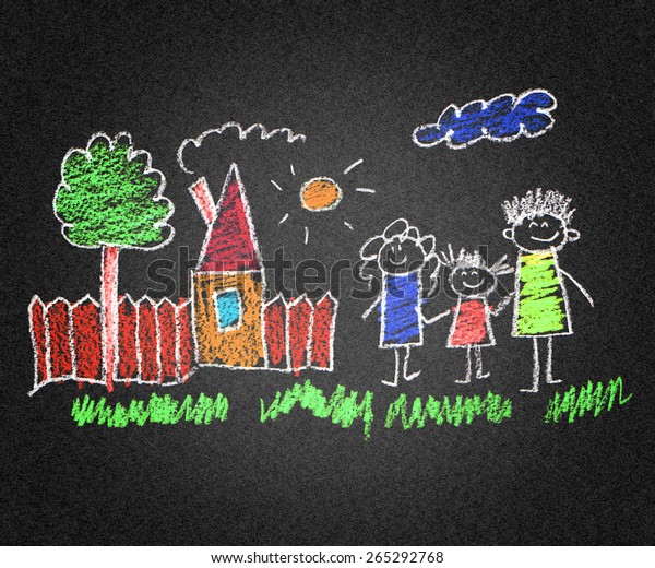 Happy family. Kids\
drawings. Asphalt\
drawing
