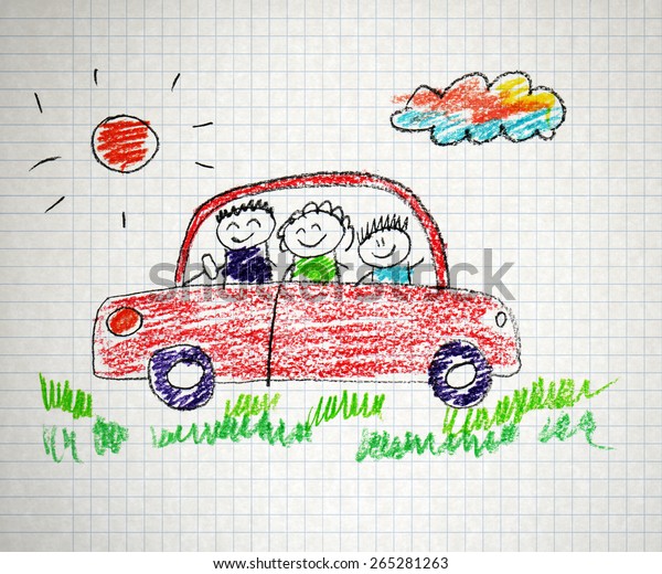Happy family. Kids
drawings. Notebook