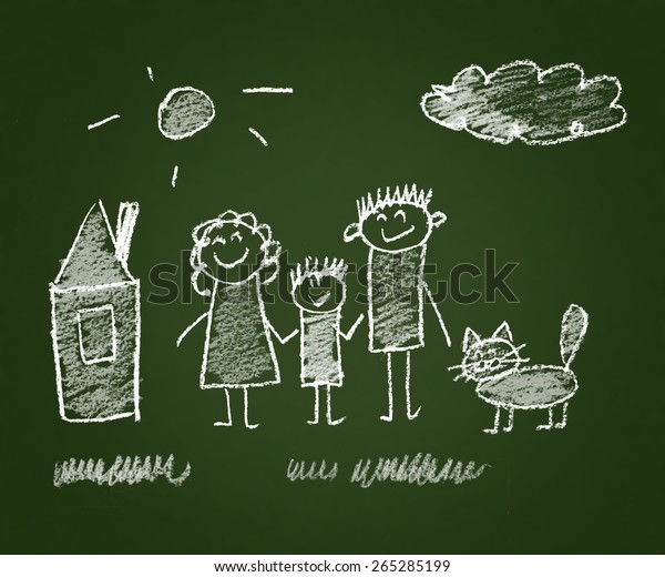 Happy family. Kids
drawings. Notebook