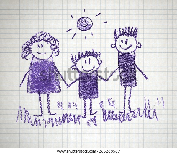 Happy family. Kids\
drawings. Notebook\
