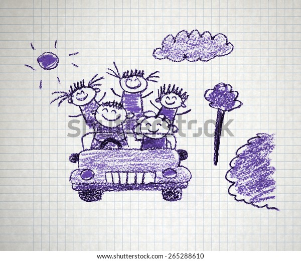 Happy family. Kids
drawings. Notebook
