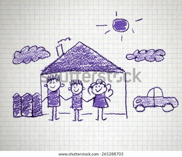 Happy family. Kids\
drawings.\
Notebook\
