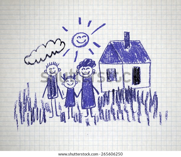 Happy family. Kids\
drawings. Notebook