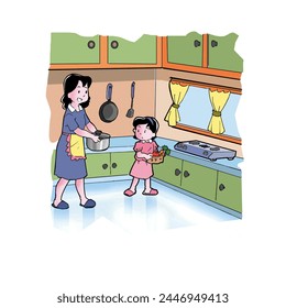 Happy family in the kitchen. mother and child daughter preparing to cook - Powered by Shutterstock