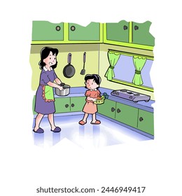 Happy family in the kitchen. mother and child daughter preparing to cook - Powered by Shutterstock