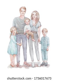 Happy Family Together Art Watercolor