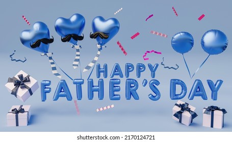 Happy Father's Day 3D illustration showing father's day ornament background, with mustache, gift box, heart shape balloon, tie, confetti, copy space text, illustration 3D rendering. - Powered by Shutterstock