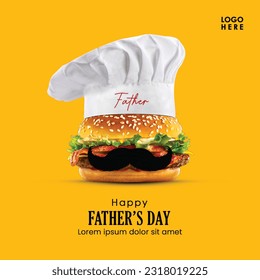 Happy Father's Day Burger
restaurant Concept. Father symbol shape with burger concept for restaurant and fast food brand for father's day. Restaurant and fast food Father's day concept and copy space. - Powered by Shutterstock