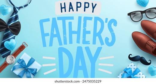 Happy Father's Day Celebration with Gifts and Accessories on a Blue Background - Powered by Shutterstock