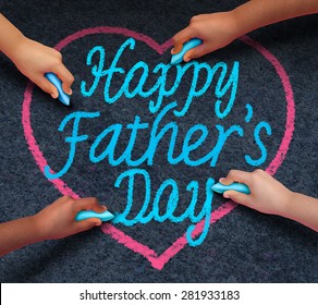 Happy fathers day children drawing with chalk on asphalt a message of love for their loving parent and parenting appreciation for dad from a diverse community of kids celebrating fatherhood family. - Powered by Shutterstock